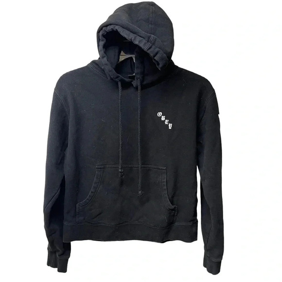 Obey Worldwide black hoodie, S. White roses down side of both arms. Preloved. - Picture 1 of 6